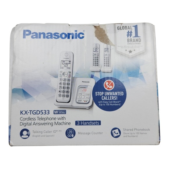 Panasonic KX TGD533W Cordless Phone System 3 Handsets Digital Answering Machine - Picture 7 of 11